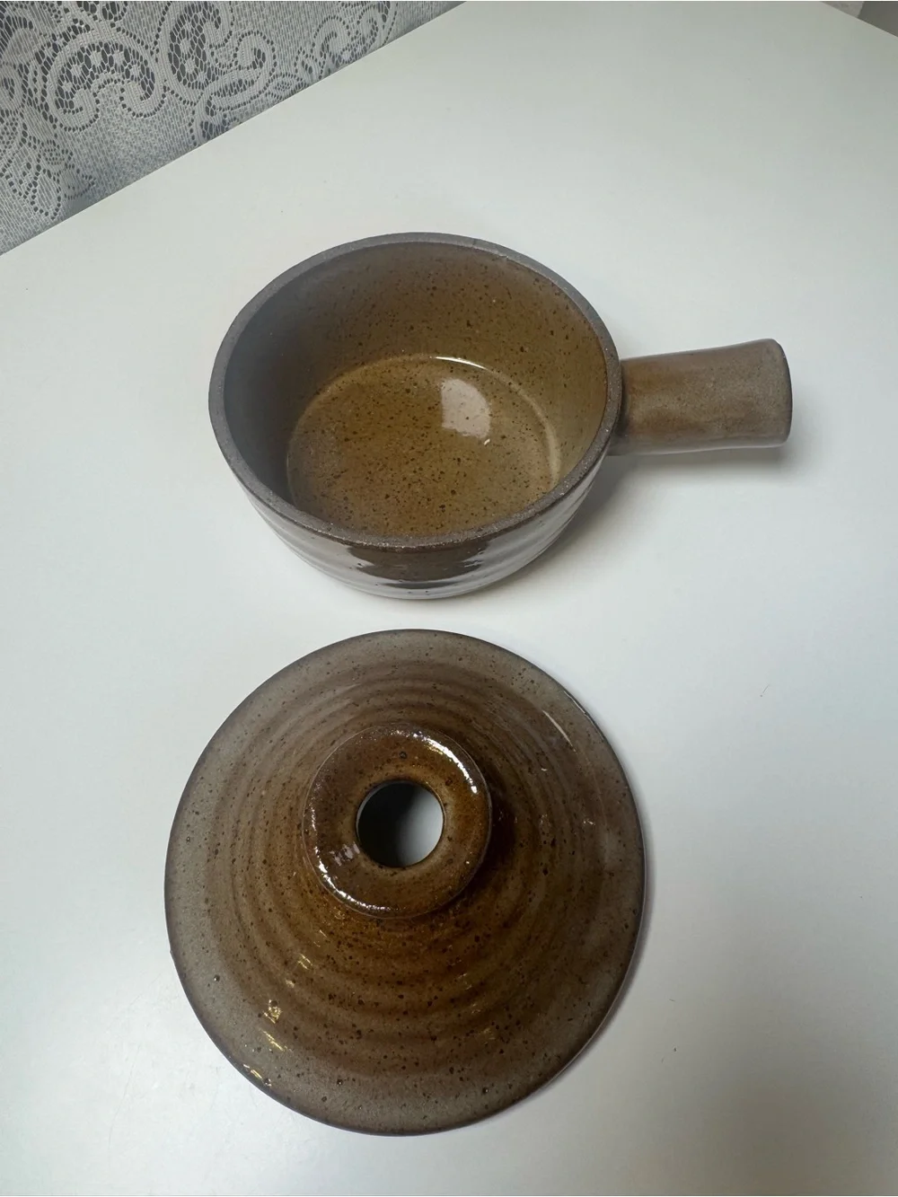 Stoneware Side-Handled Casserole with Lid - Brown